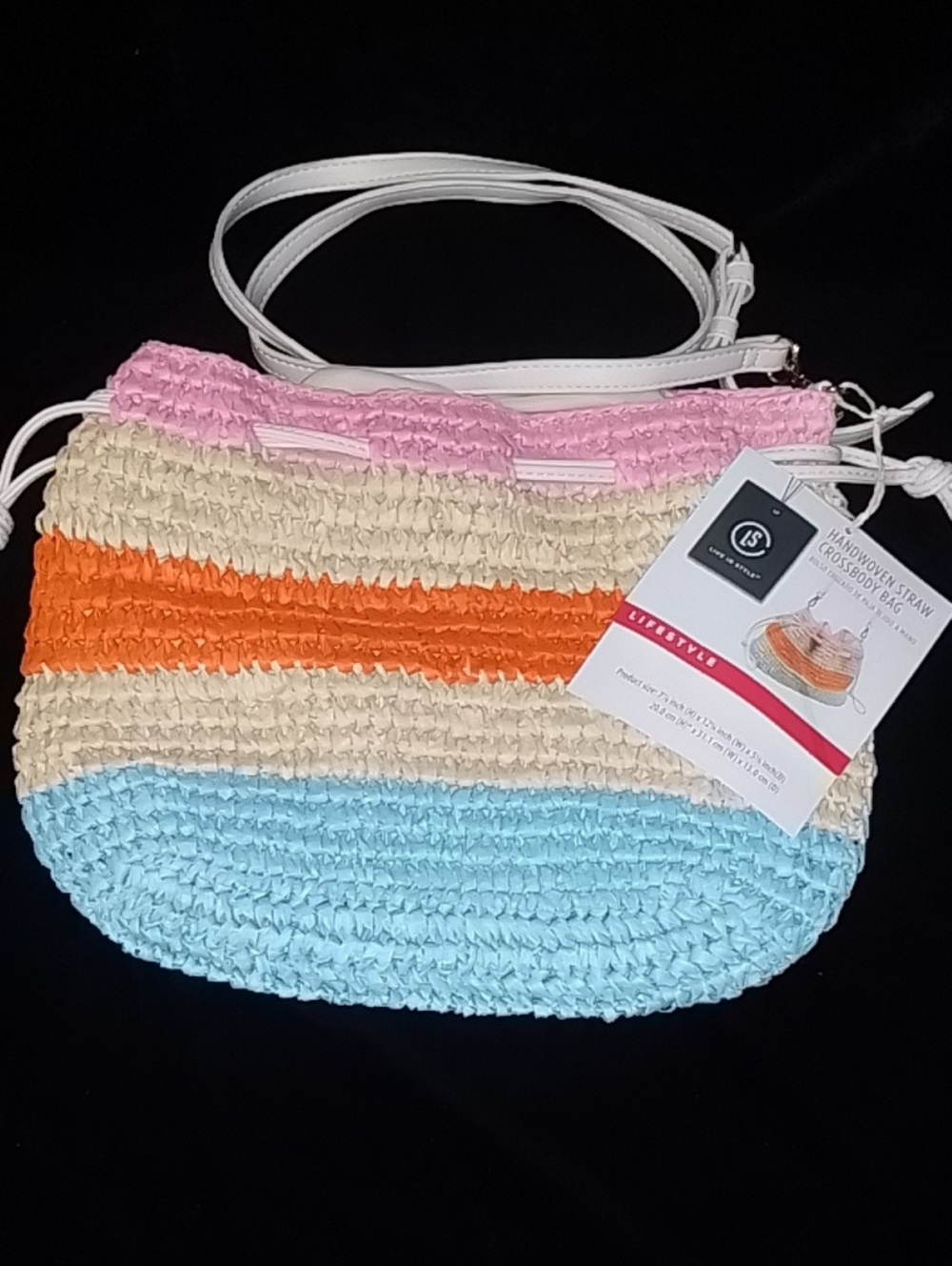 Striped Handwoven Crossbody Bag - Pink, Cream, Orange & Blue